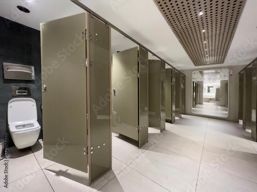modern public wc toilet or restroom interior