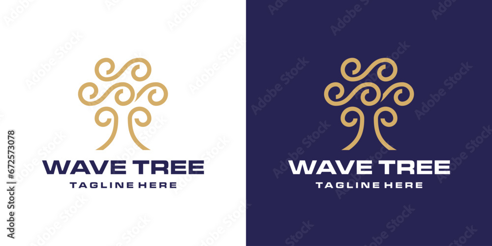 Wave Tree Logo Luxury. Ocean Wave or Cloud Wave Shape