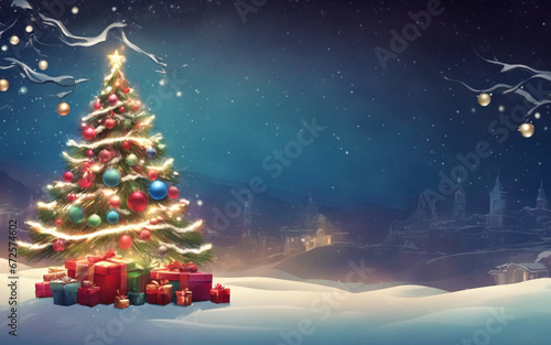 christmas tree with gifts background