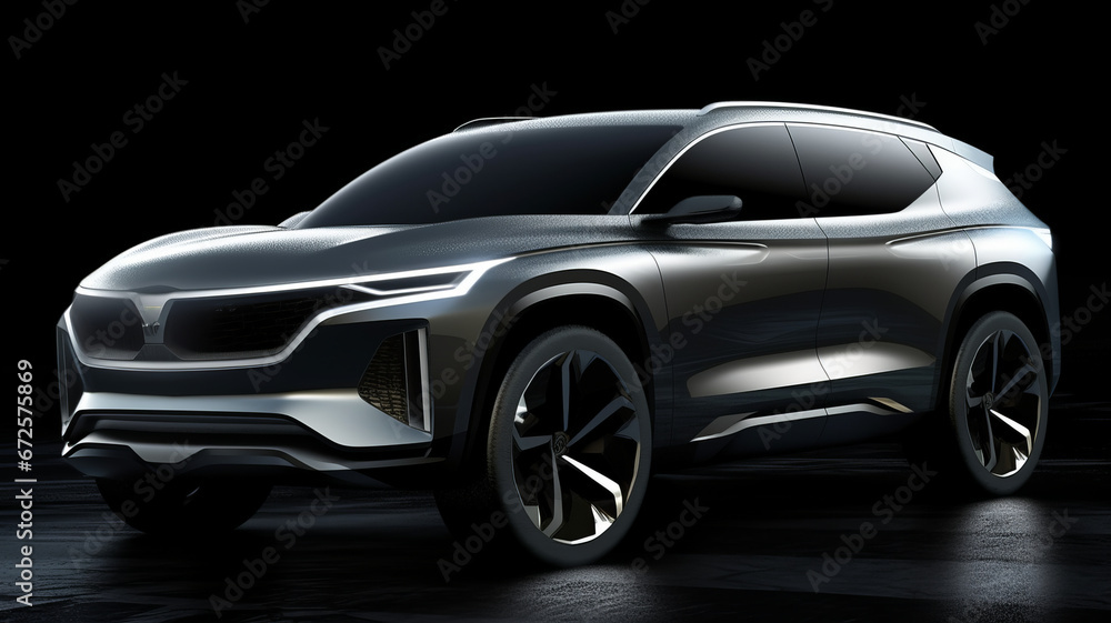 A chinese EV SUV sketch render, features clean front facial and silver body color ,generative ai