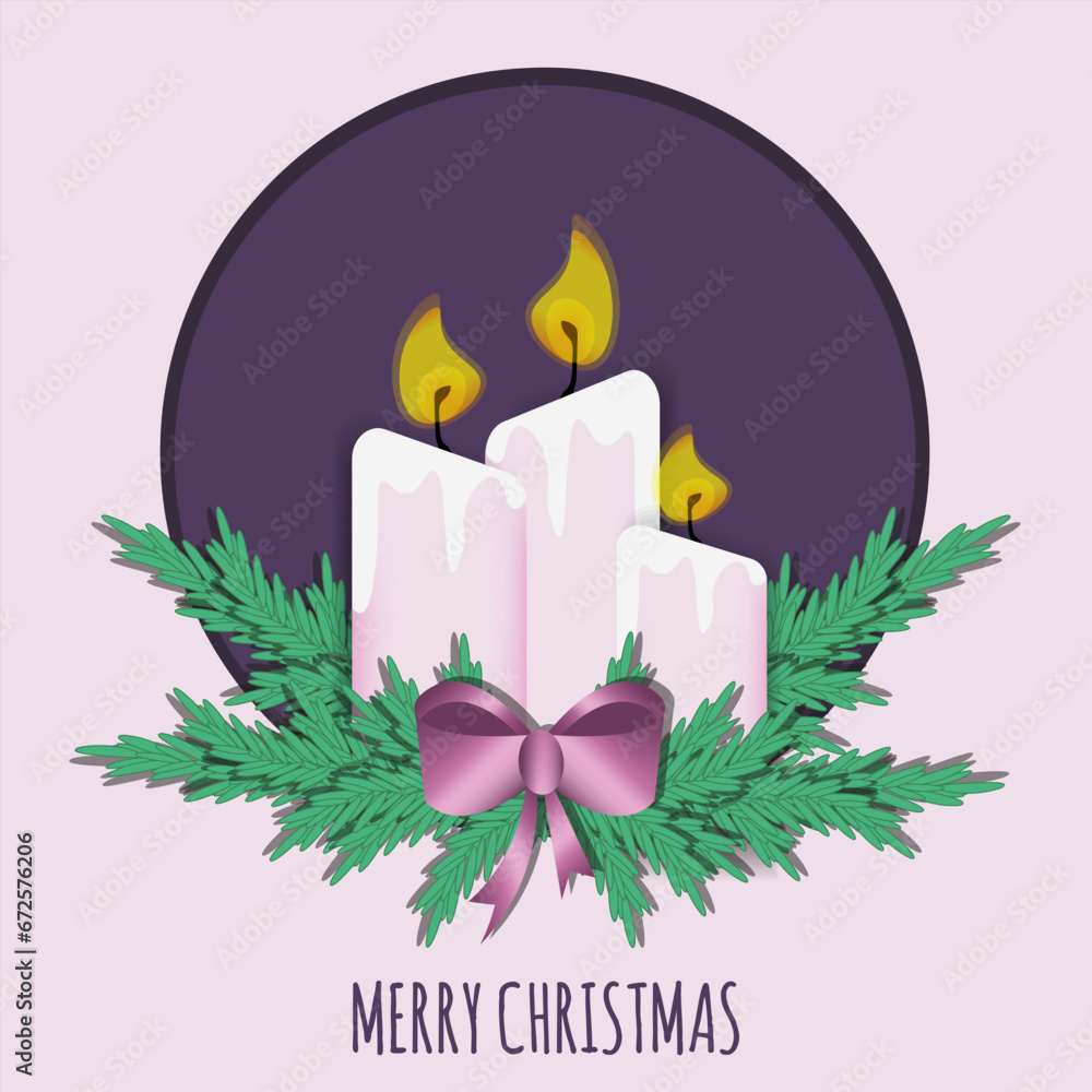Design Christmas greeting card with Christmas Candles in trendy Cut out paper retro style. Xmas candle in holly spruce branch. Web site banner, poster, card cover. Vector illustration. Design Christmas greeting card with Christmas Candles in trendy Cut out paper retro style. Xmas candle in holly spruce branch. Web site banner, poster, card cover. Vector illustration.