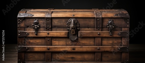 Rusty metal hardware on a vintage wooden chest photo