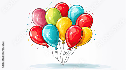 Colorful balloons with confetti   on white background 