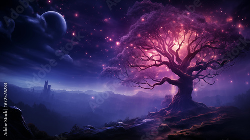 Landscape with moon and tree