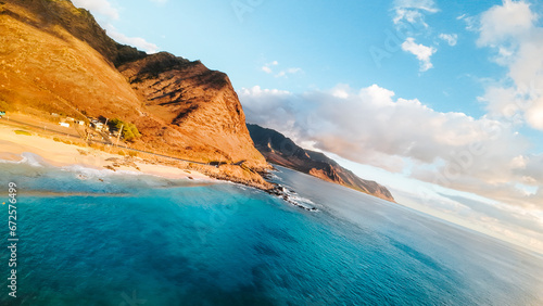 mountains on the beach in hawaii aerial photo