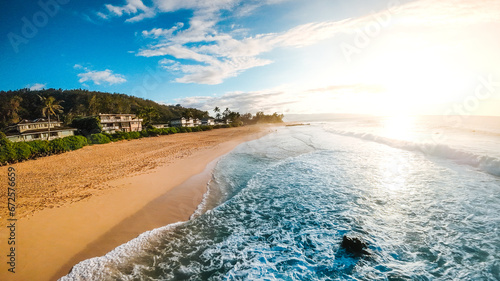 north shore sandy beach in hawaii drone photo