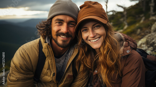 Selfie Photo Of Happy Smiling Cute Couple Wanderers , Background Image, Hd