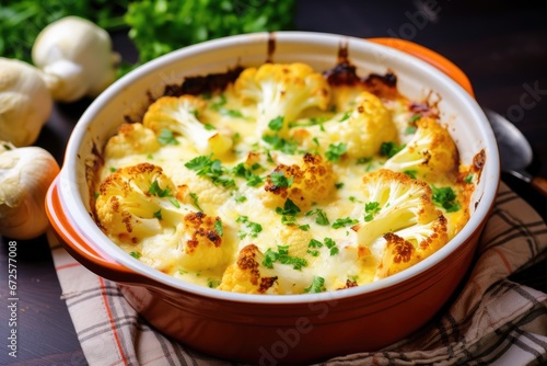 Cauliflower baked with egg and cheese. Generative AI