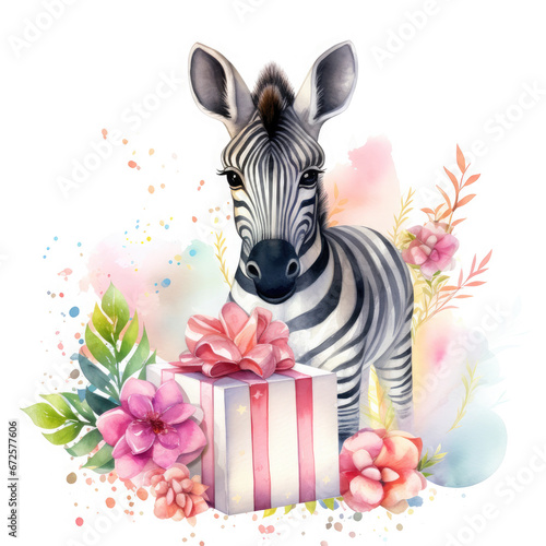 Zebra and birthday party Illustration, Generative Ai