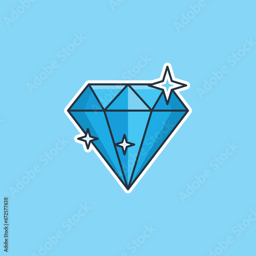 Unique cute blue shining diamond flat design icon