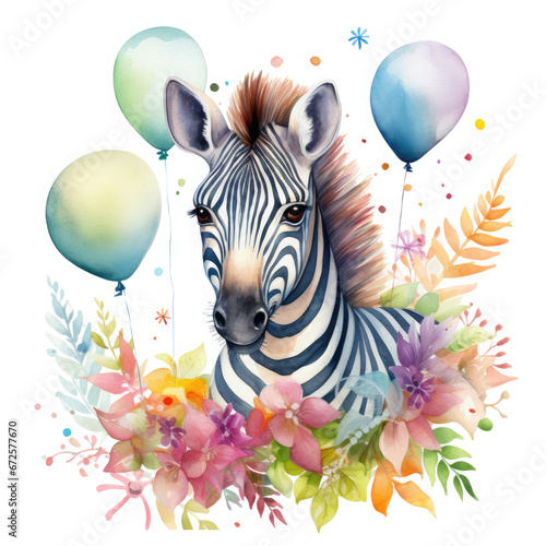 Zebra and birthday party Illustration, Generative Ai