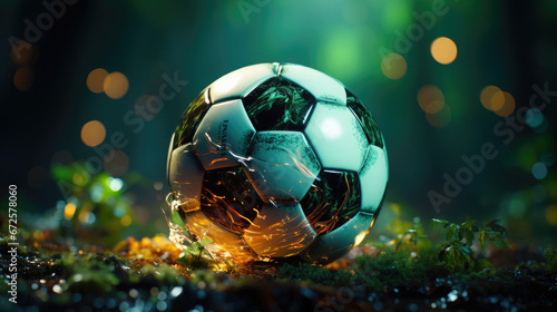 Soccer Ball In Goal With Green Background, Background Image, Hd