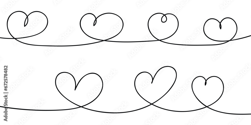 Continuous line drawing of a heart, black and white vector minimalist love concept illustration