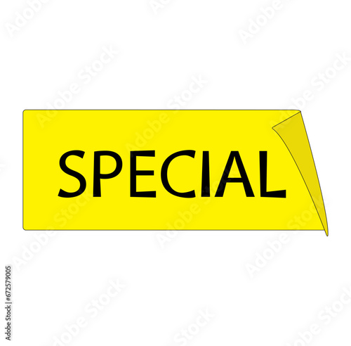 Yellow Special offer sign tag on white background. Vector illustration
