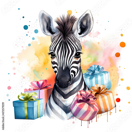 Zebra and birthday party Illustration, Generative Ai