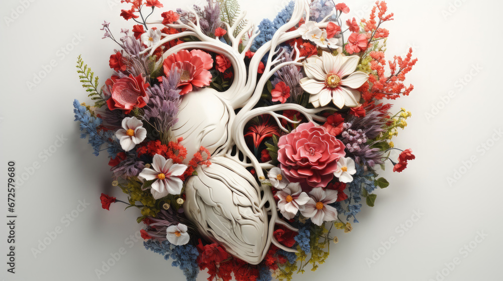 The Heart With Simple White Background And Flowers, Background Image, Hd