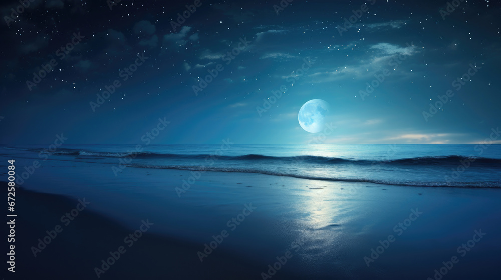 The Moon Is Shining Brightly Over The Ocean Digital, Background Image, Hd