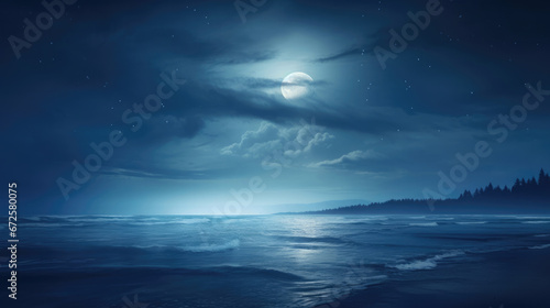 The Moon Is Shining Brightly Over The Ocean Digital, Background Image, Hd © ACE STEEL D