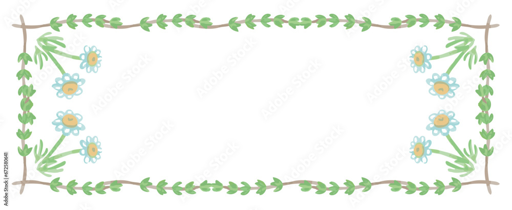 アロマに使われるハーブ・植物のイラスト・フレーム。水彩風ベクター素材
