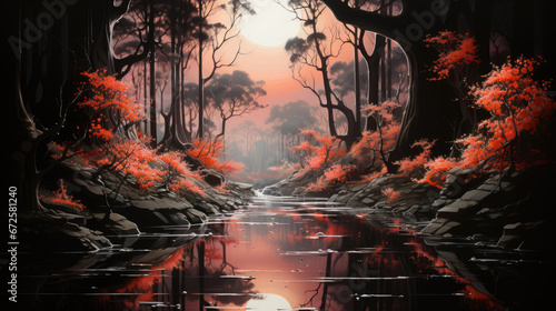 Trees Growing Water And A Few Foxes In The Style, Background Image, Hd © ACE STEEL D