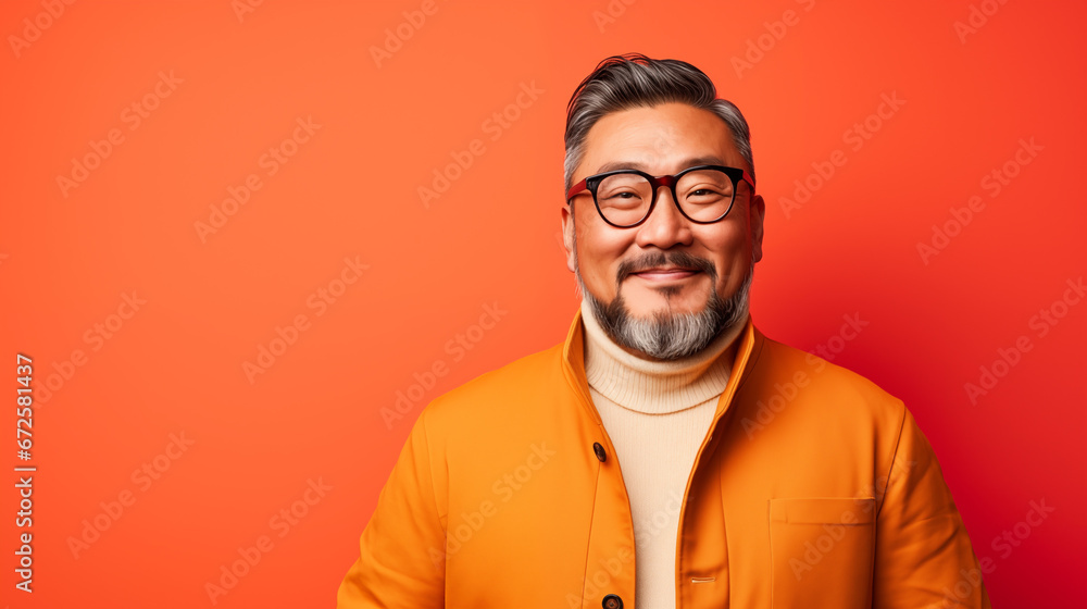 Asian man model with a smile on his face on a colored background