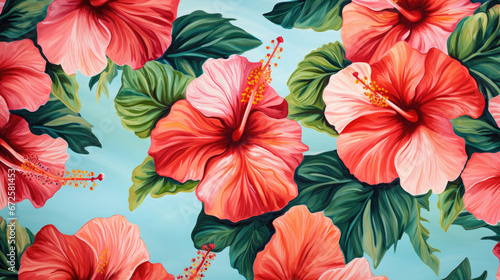 Tropical Hibiscus Flowers Watercolor Seamless Pattern  Background Image  Hd