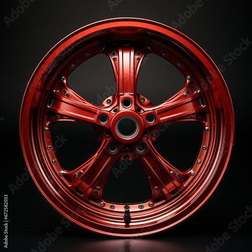 red motorbike rim on black background, generative ai