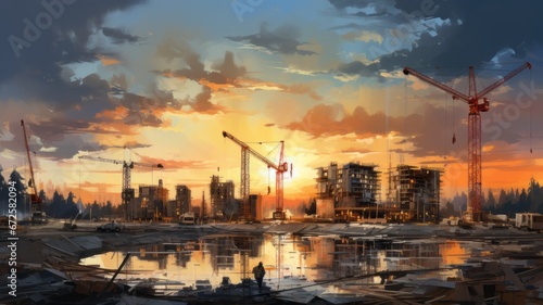 Illustration of a large construction site in a city