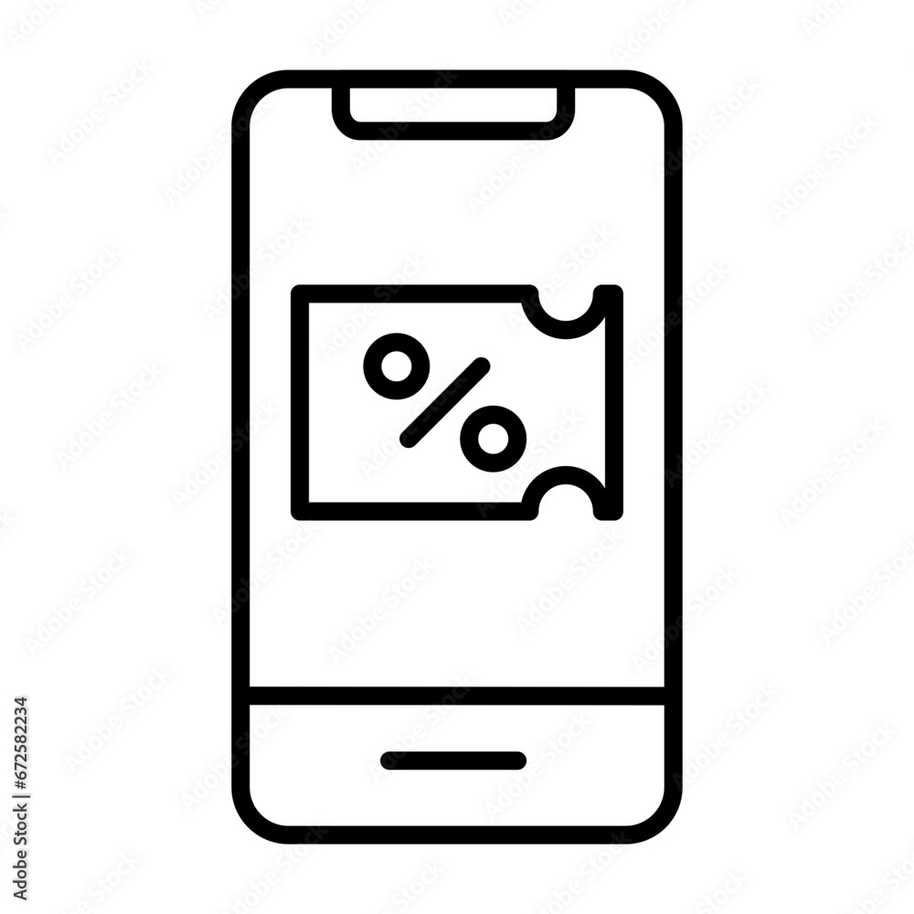 online shopping icon, smartphone with percent symbol, line style Can be used for website icons, UI and mobile apps online shopping icon, smartphone with percent symbol, line style Can be used for website icons, UI and mobile apps