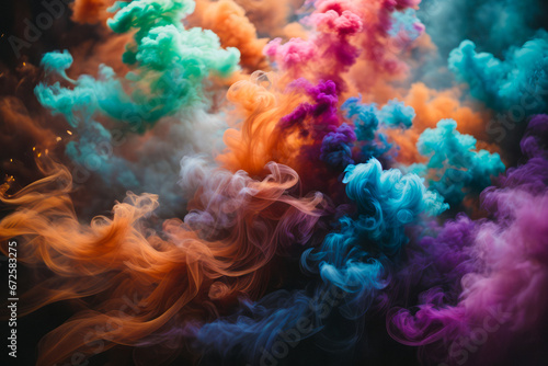 Explosion of colored powder on black background. Abstract colored background