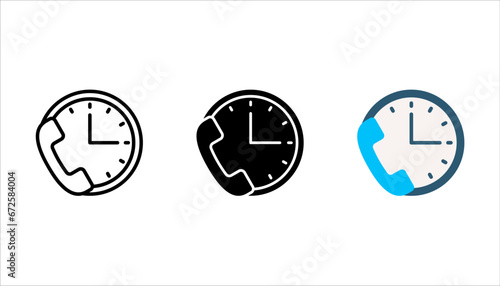 Phone Time vector icon set. Style is flat symbol, vector illustration on white background
