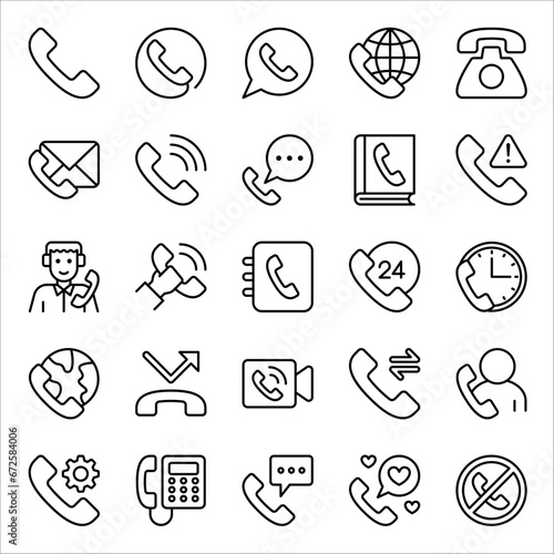 Simple Set of Phone Related Vector Line Icons. Contains such Icons as Global Calls, help, Online Support, vector illustration on white background