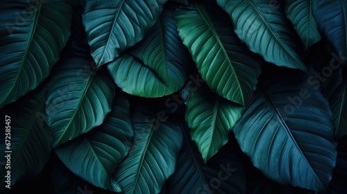 tropical leaf texture in garden  abstract green leaf nature dark green background