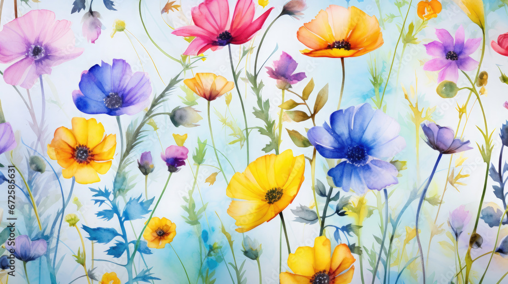 Vibrant Wildflowers Watercolor Seamless Pattern , Background Image, Hd
