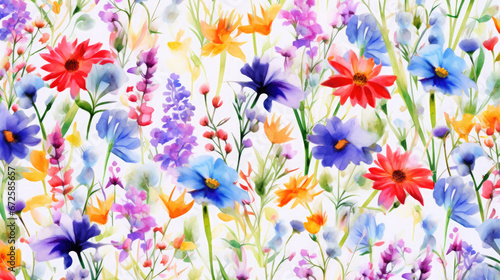 Vibrant Wildflowers Watercolor Seamless Pattern , Background Image, Hd © ACE STEEL D
