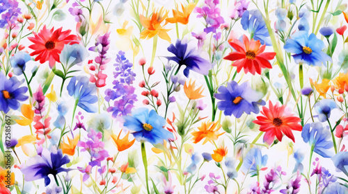 Vibrant Wildflowers Watercolor Seamless Pattern , Background Image, Hd