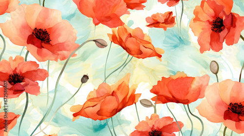 Whimsical Poppies Watercolor Seamless Pattern  Background Image  Hd