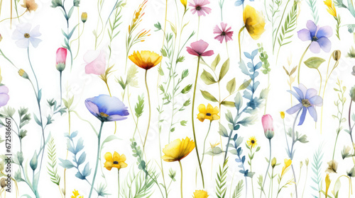 Wildflowers Watercolor Seamless Pattern Natural, Background Image, Hd