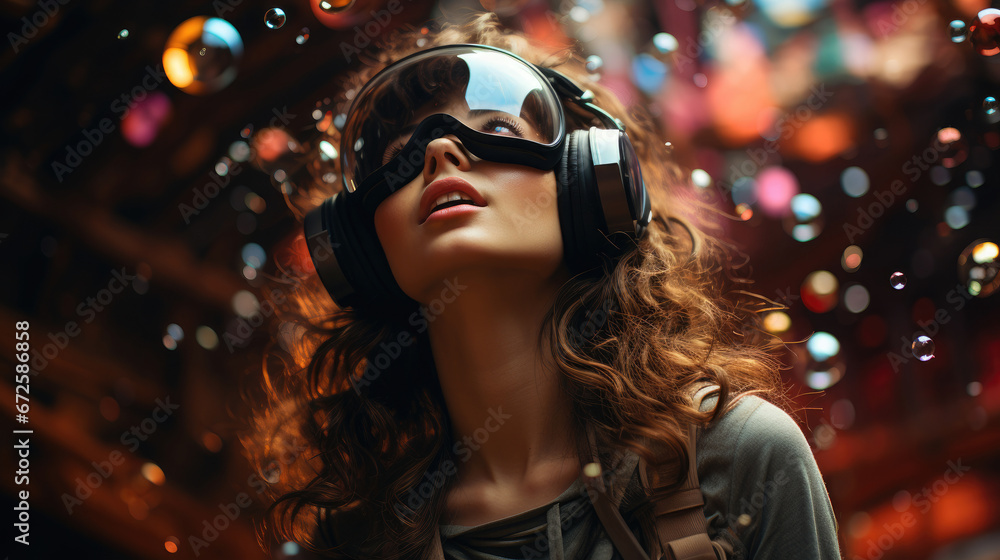 Woman Wearing Virtual Reality Goggles Standing, Background Image, Hd Woman Wearing Virtual Reality Goggles Standing, Background Image, Hd