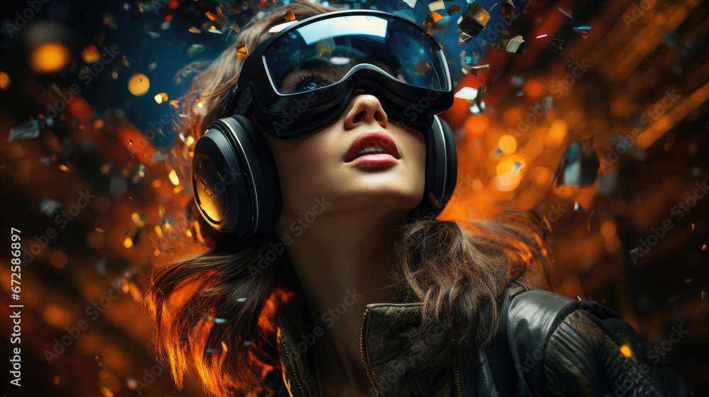 Woman Wearing Virtual Reality Goggles Standing, Background Image, Hd Woman Wearing Virtual Reality Goggles Standing, Background Image, Hd