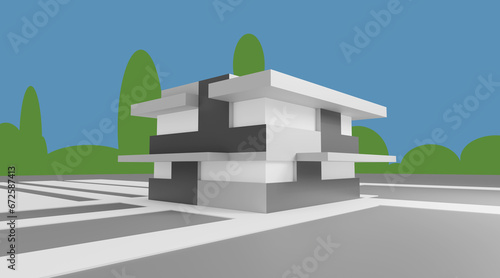 Modern house abstract rendering
