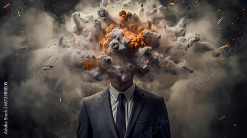 AI generated illustration of a man with fire and exploding on his head