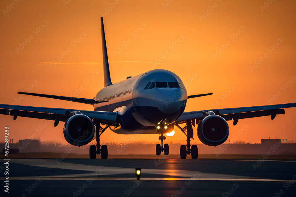 Naklejka premium plane at sunset. 