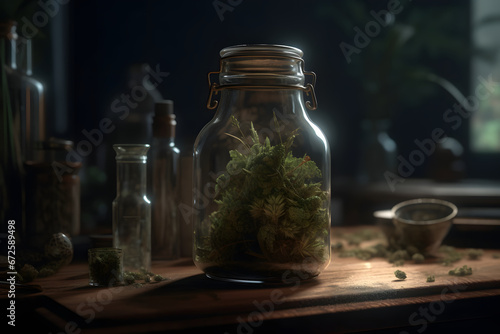 A jar of medical marijuana. 