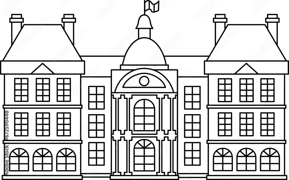 Vector Luxembourg palace line icon. Paris sight illustration or coloring page. Traditional France landmark. Historical French flat style place of interest .