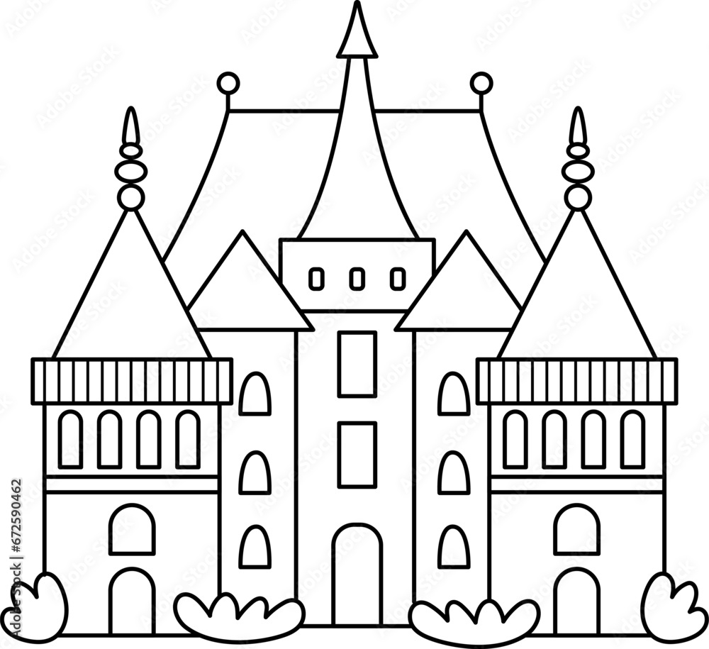 Vector castle line icon. Paris sight black and white illustration. Traditional France landmark. Historical French flat style place of interest isolated on white background.
