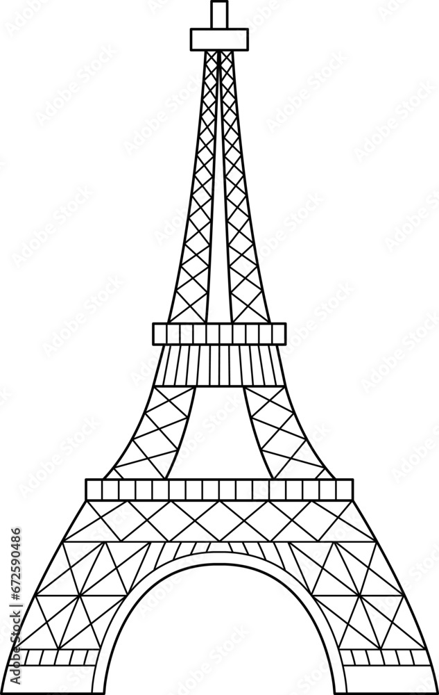 Vector Eiffel tower line icon. Paris sight black and white illustration or coloring page. Traditional France landmark. Historical French flat style place of interest .