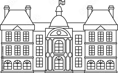 Vector Luxembourg palace line icon. Paris sight illustration or coloring page. Traditional France landmark. Historical French flat style place of interest .