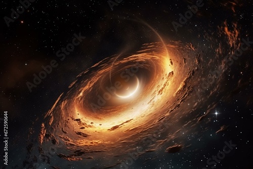 Illustration of a realistic black hole in 8k resolution, depicting a space wallpaper. Generative AI