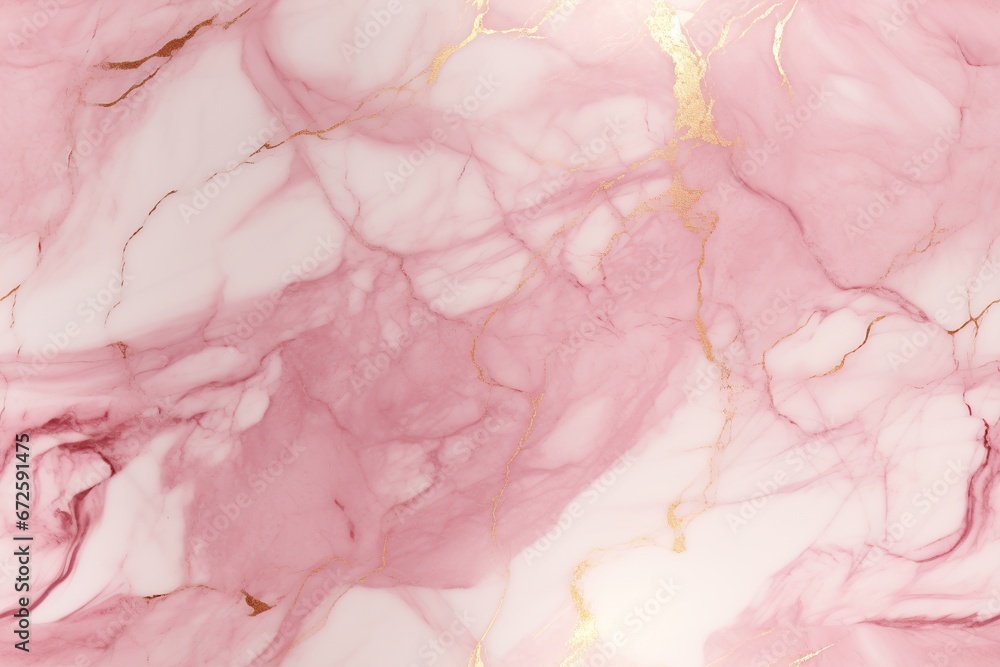 Pink seamless pattern with marbling effect. Applicable for fabric print, textile, wrapping paper, wallpaper. Beautiful background with golden details. Repeatable marble texture.